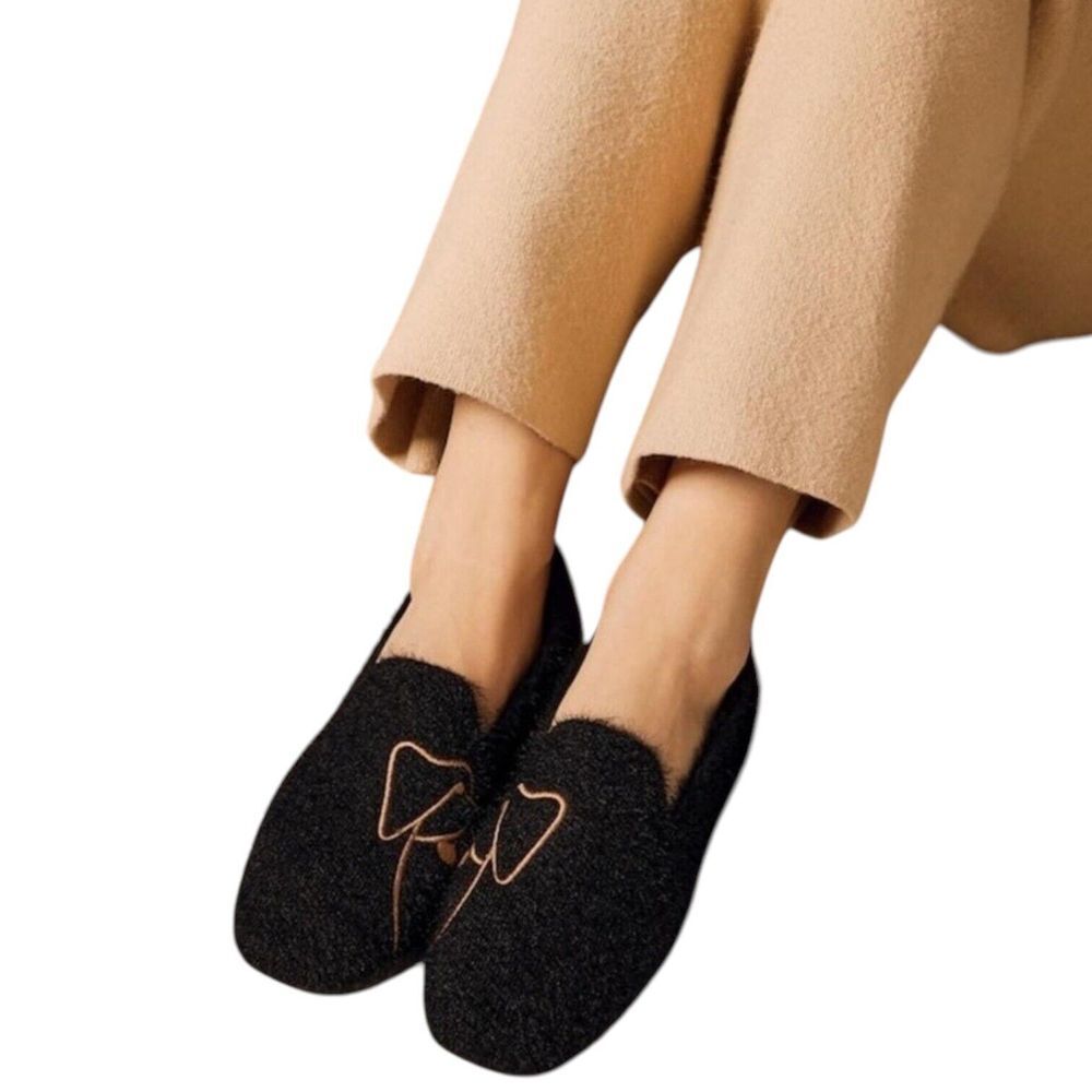 VIVAIA Samantha Square Toe Faux Mink Knit Loafers Womens 9.5 Black Dog Slip On